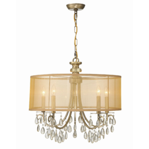 HAMPTON 5 LIGHT DRUM SHADE ANTIQUE BRASS CHANDELIER by CRYSTORAMA 5625-AB